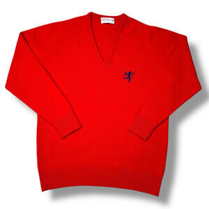 VTG James Pringle Lambswool V-Neck Sweater Red Men L Made In Scotland 80s Golf